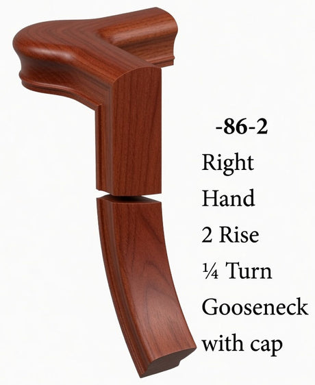 7086 Right Hand Right Hand 2 Riser Goosenecks with Quarter-turn Newel Caps for the 6010 Handrail, American Cherry