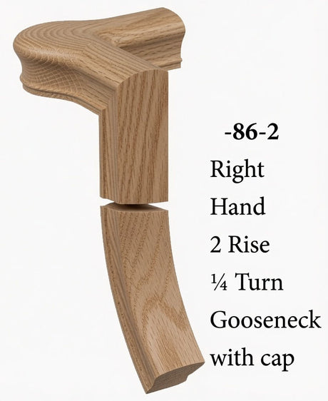 7086 Right Hand Right Hand 2 Riser Goosenecks with Quarter-turn Newel Caps for the 6010 Handrail, Ash