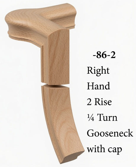 7086 Right Hand Right Hand 2 Riser Goosenecks with Quarter-turn Newel Caps for the 6010 Handrail, Beech
