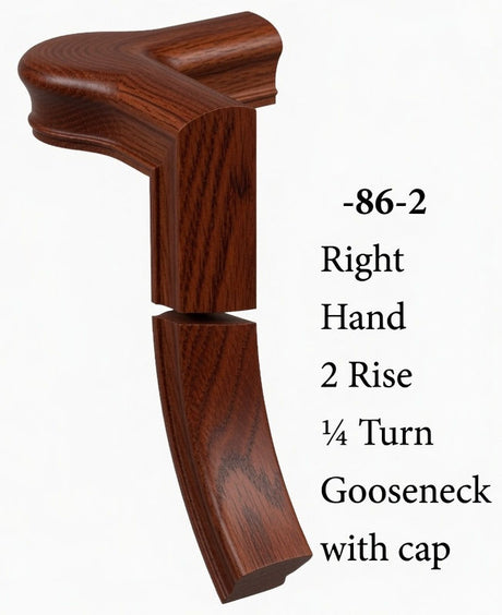 7086 Right Hand Right Hand 2 Riser Goosenecks with Quarter-turn Newel Caps for the 6010 Handrail, Brazilian Cherry