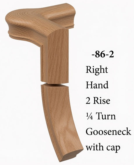 7086 Right Hand Right Hand 2 Riser Goosenecks with Quarter-turn Newel Caps for the 6010 Handrail, Hickory