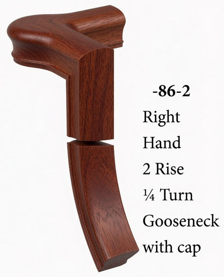 7086 Right Hand Right Hand 2 Riser Goosenecks with Quarter-turn Newel Caps for the 6010 Handrail, Mahogany