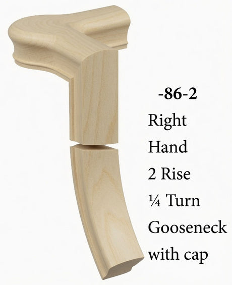 7086 Right Hand Right Hand 2 Riser Goosenecks with Quarter-turn Newel Caps for the 6010 Handrail, Poplar