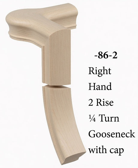 7086 Right Hand Right Hand 2 Riser Goosenecks with Quarter-turn Newel Caps for the 6010 Handrail, Soft Maple