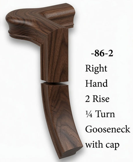 7086 Right Hand Right Hand 2 Riser Goosenecks with Quarter-turn Newel Caps for the 6010 Handrail, Walnut