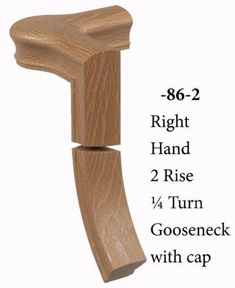 7086 Right Hand Right Hand 2 Riser Goosenecks with Quarter-turn Newel Caps for the 6010 Handrail, White Oak