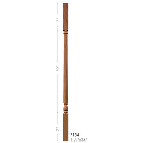 F-7134 34" Fluted Colonial Elegant Rise Baluster (Plain Baluster Illustrated)