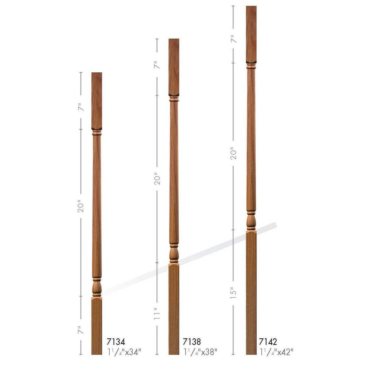 F-7134 34" Fluted Colonial Elegant Rise Baluster (Plain Baluster Illustrated)  Set