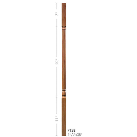 F-7138 38" Fluted Colonial Elegant Rise Baluster  (Plain Balusters Illustrated)