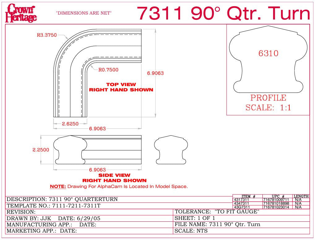 7311 Level Quarter-turn CADD Drawing
