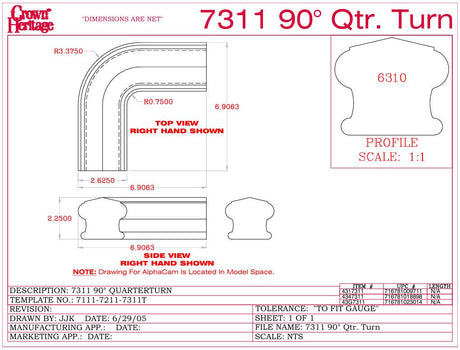 7311 Level Quarter-turn CADD Drawing