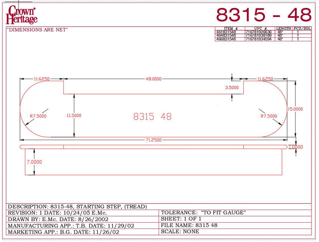 Crown Heritage CADD for the 8315 48" Starting Step