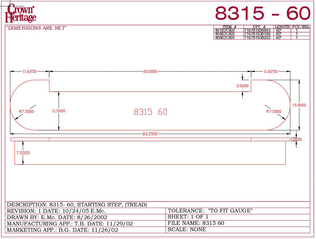 CH-8315 60" Quarter Circle Starting Step, CADD