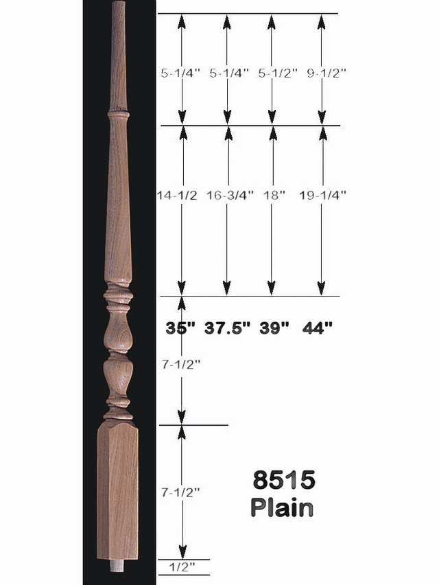 8515 37" Plain Jefferson Baluster Dimensional Information
