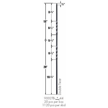 9002TB Double Twist Tubular Steel Baluster Dimensional Information