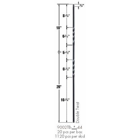 SP-9002TB Satin Black Double Twist Tubular Steel Baluster Dimensional Information