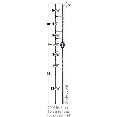 9003TB Single Basket Tubular Steel Baluster Dimensional Information