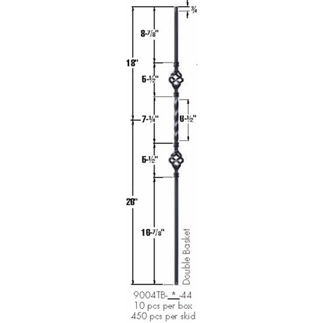 9004TB Double Basket Tubular Steel Baluster Dimensional Information