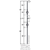 SP-9004TB Satin Black Double Basket Tubular Steel Baluster Dimensional Information