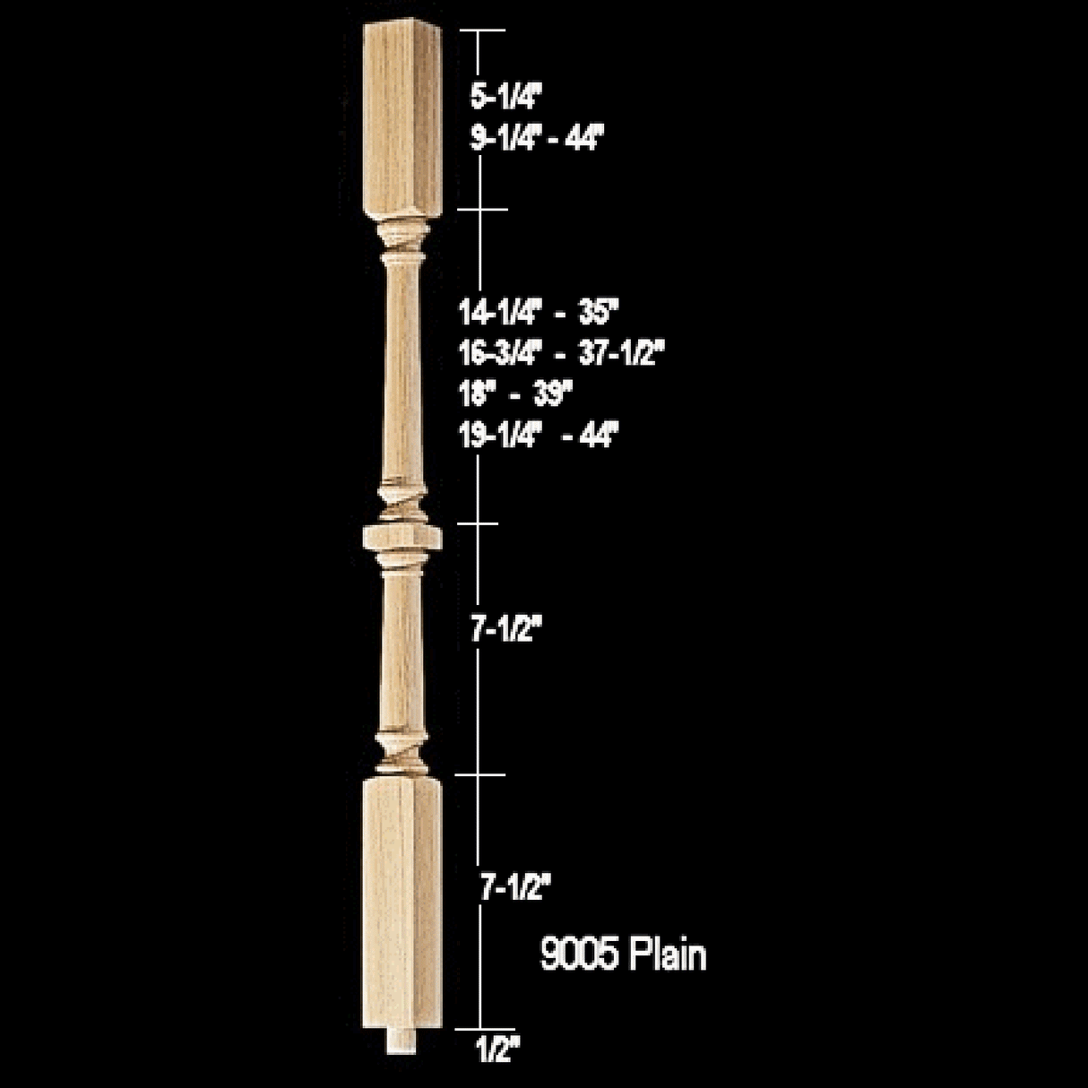 9005P Plain Williamsburg Stair Balusters, 35", 37.5", 39", 44"