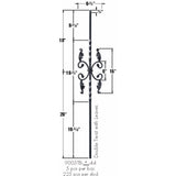 9005TB Two Twist with Leaves Iron Baluster Dimensional Information