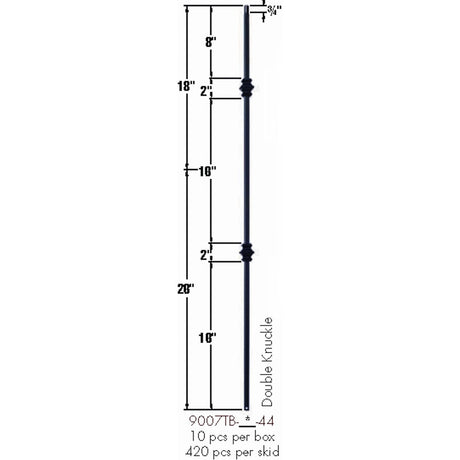 9007TB Double Knuckle Tubular Steel Baluster Dimensional Information