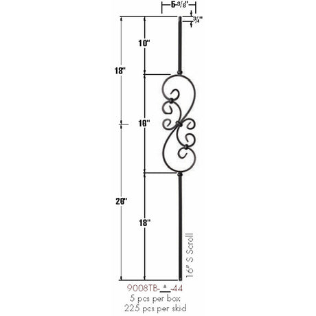 9008TB 16-Inch Feathered S-Scroll Dimensional Information