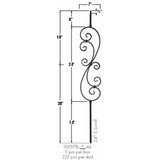 9009TB 24-Inch Large Feathered S-Scroll Dimensional Informaton
