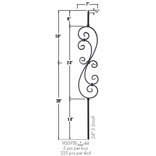 9009TB 24-Inch Large Feathered S-Scroll Dimensional Informaton