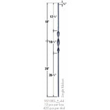 9011RS Double Ribbon Tubular Steel Baluster Dimensional Information