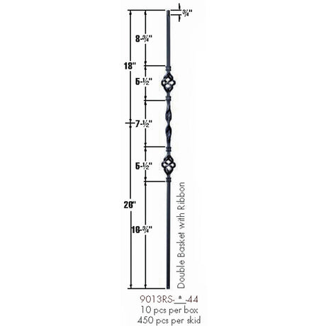 9013RS Double Basket Single Ribbon Tubular Steel Baluster Dimensional Information