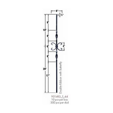 9014RS Double Ribbon and Butterfly Tubular Steel Baluster Dimensional Information