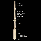 9015R Pin Top Rope Twist Williamsburg Stair Baluster, available in 35", 37-1/2", 39", and 42" lengths
