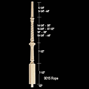 9015R Pin Top Rope Twist Williamsburg Stair Baluster, available in 35", 37-1/2", 39", and 42" lengths