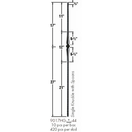 9017HG Gothic Single Knuckle Hammered Baluster Dimensional Information