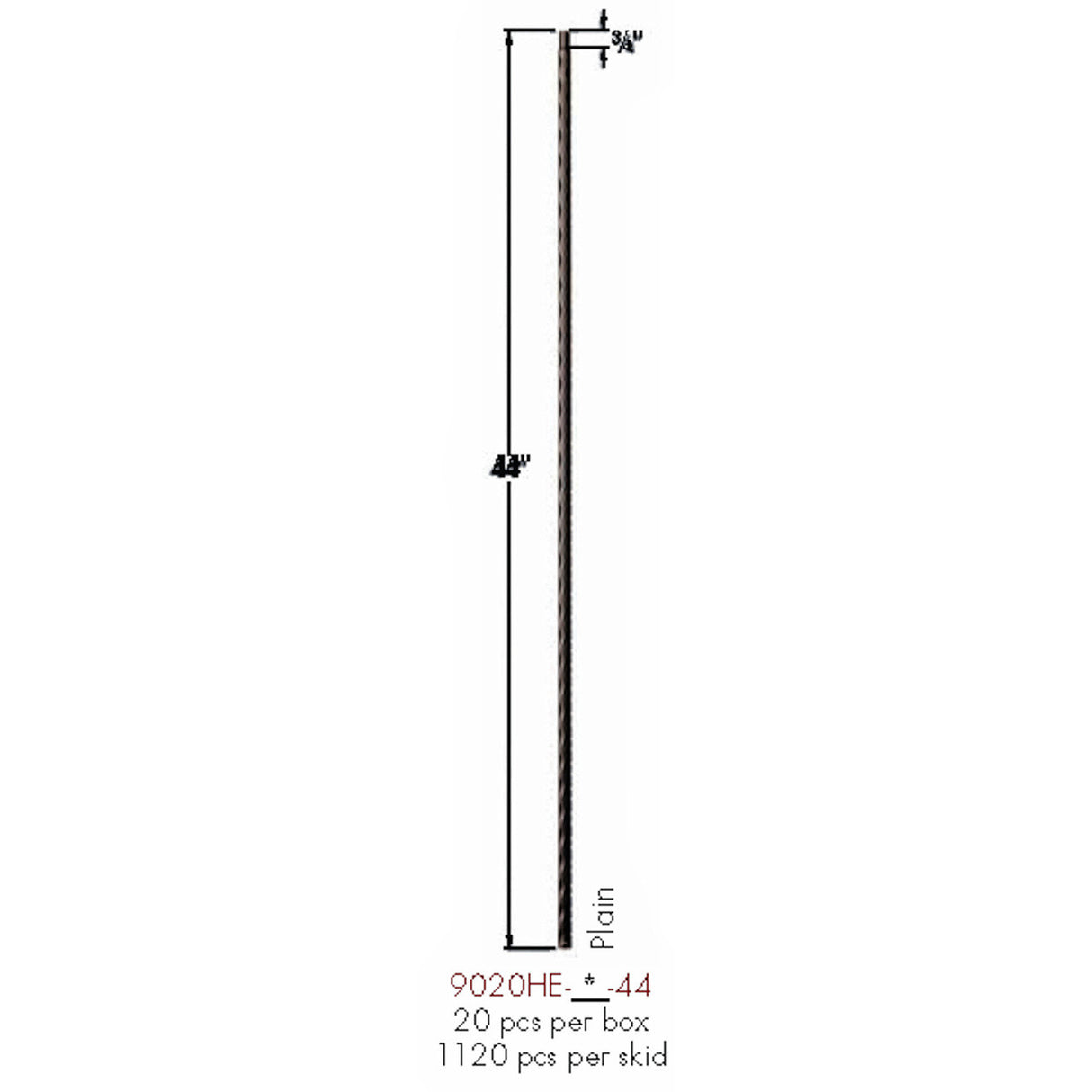 9020HE Plain Edge Hammered Baluster Dimensional Information