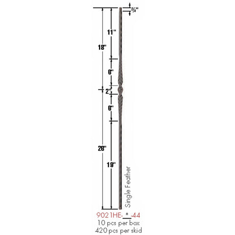 9021HE Single Feather Edge Hammered Baluster Dimensional Information