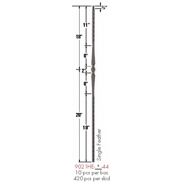 9021HE Single Feather Edge Hammered Baluster Dimensional Information