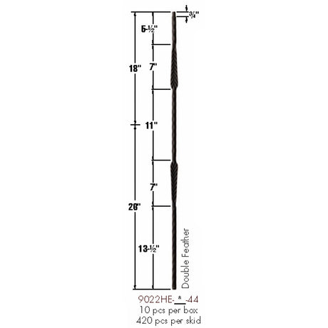 9022HE Double Feather Edge Hammered Baluster Dimensional Information