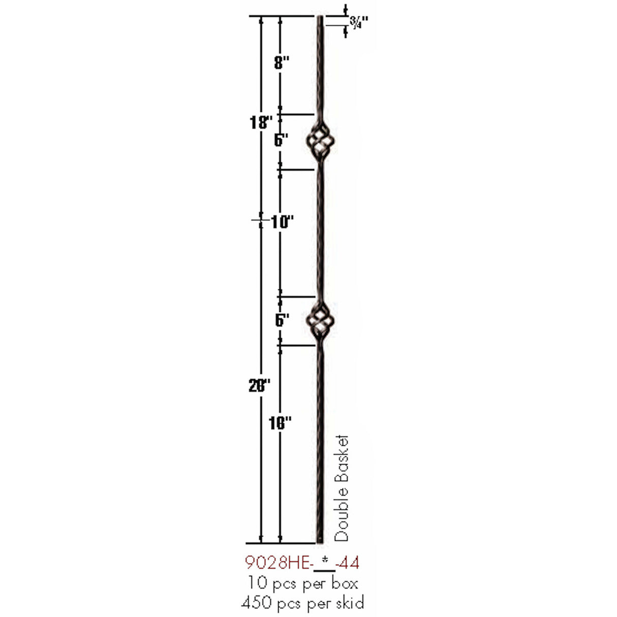 9028HE Double Basket Edge Hammered Baluster