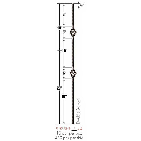 9028HE Double Basket Edge Hammered Baluster