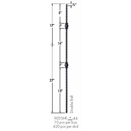 9033HF Double Ball with Hammered Face Baluster Dimensional Information