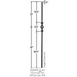 9040HF Single Diamond with Hammered Face Baluster Dimensional Information
