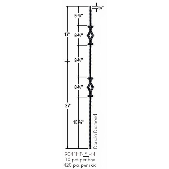 9041HF Double Diamond with Hammered Face Baluster Dimensional Information