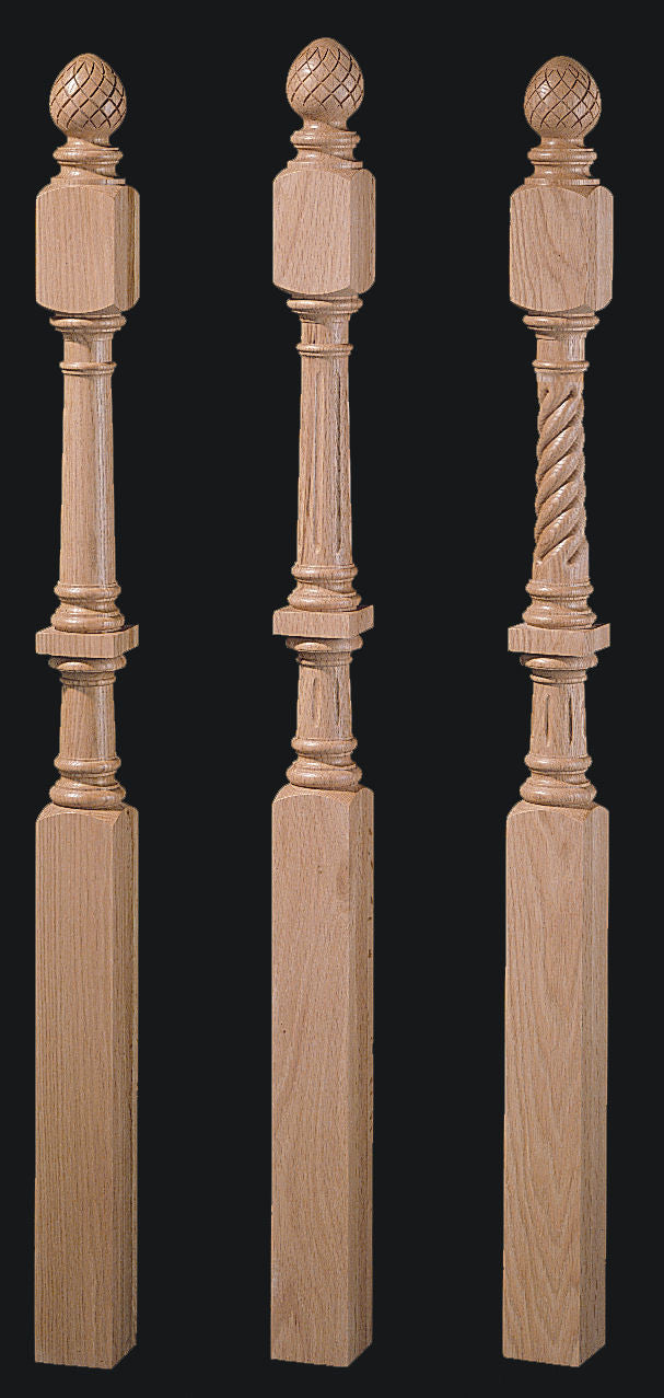 9043 Pineapple Top Universal Newel Post, Plain, Fluted or Rope