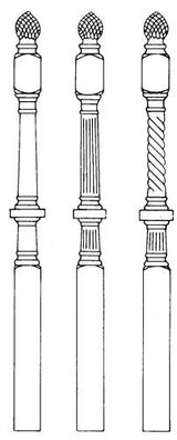 9048 72" Pineapple Top Intermediate & Second-floor Landing Newel Post