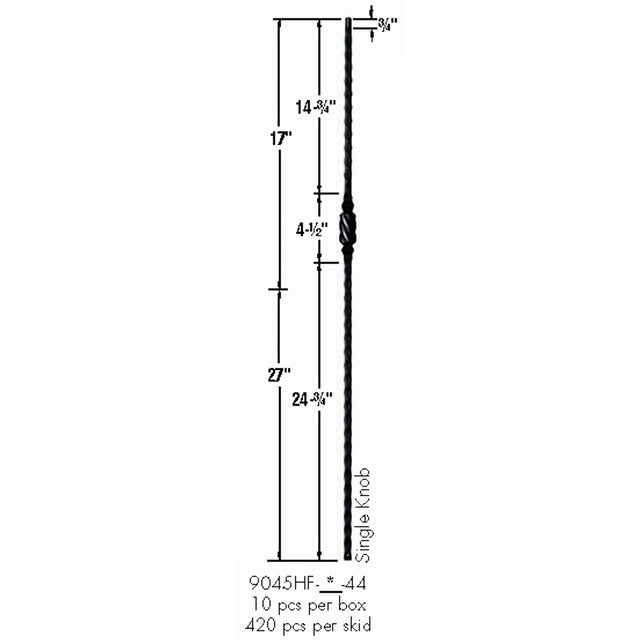 9045HF Single Knob with Hammered Face Baluster Dimensional Information