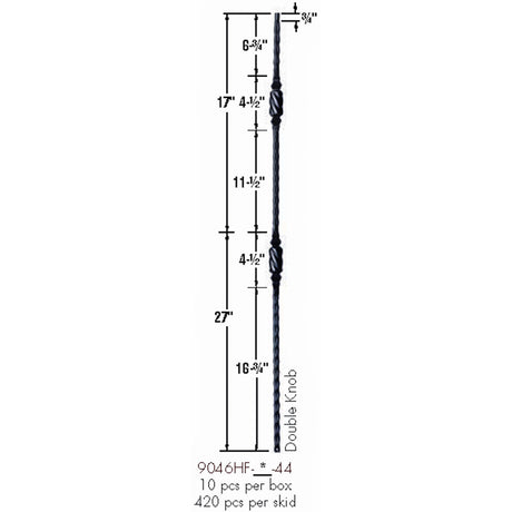 9046HF Double Knob with Hammered Face Baluster Dimensional Information