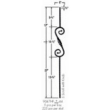 9047HF S-Scroll and Knob with Hammered Face Dimensional Information