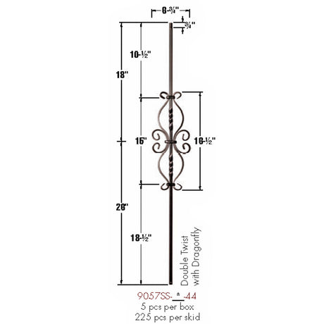 9057SS Double Twist and Dragonfly Baluster Dimensional Information